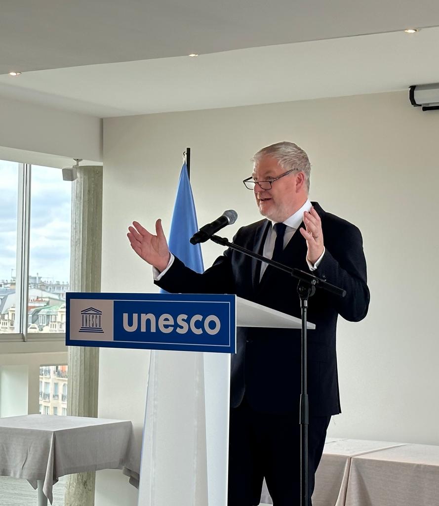 Speaking at the Paris HQ of UNESCO.